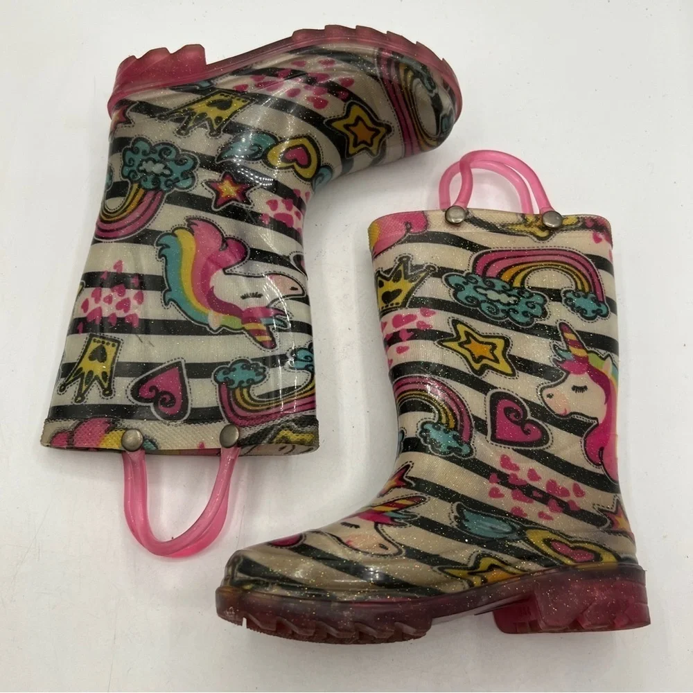 Members Mark's Girl Unicorn Light Up Rain Boots Sz 7/8